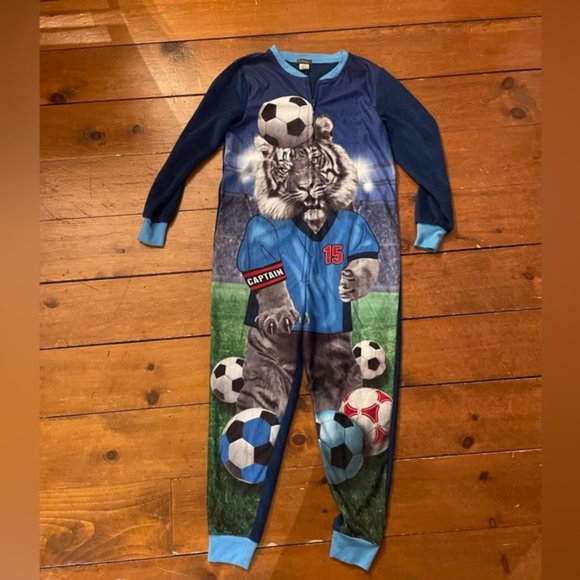 PL Sleep One Piece Velour Blue Soccer Tiger Pajamas PJs Suit - Picture 6 of 8